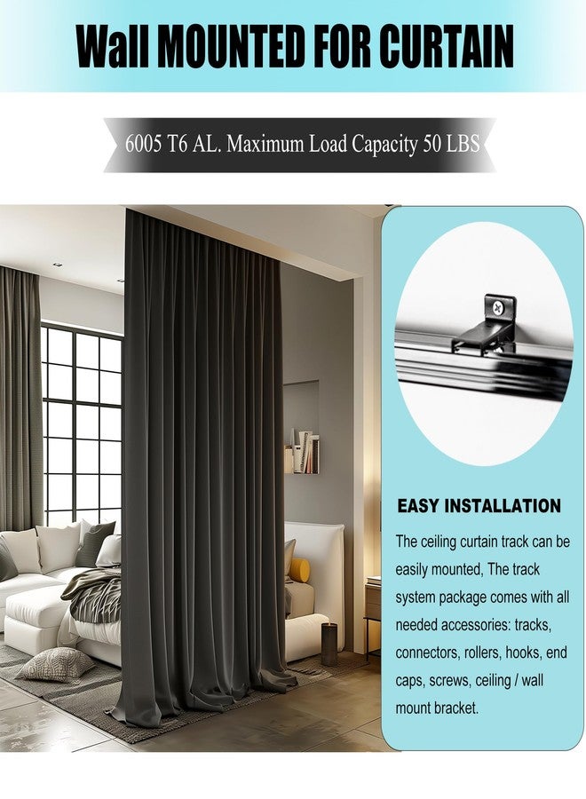 RoomDarkning Ceiling Curtain Track, Ceiling Wall Mount Room Divider Curtains Track Rods Heavy Duty Ceiling Track Curtain Rail, RV Ceiling Track for Curtains with Rollers Hooks Clips for 9-12ft, White - Image 4